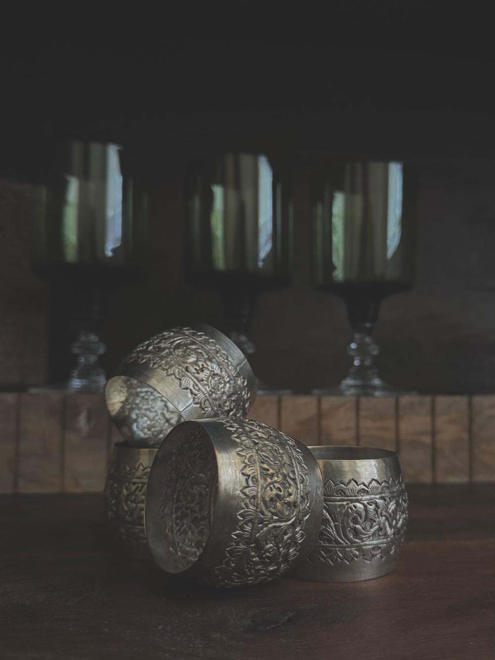 Vintage Silver Tone Napkin Rings Set | Embossed Floral Boho Table Decor